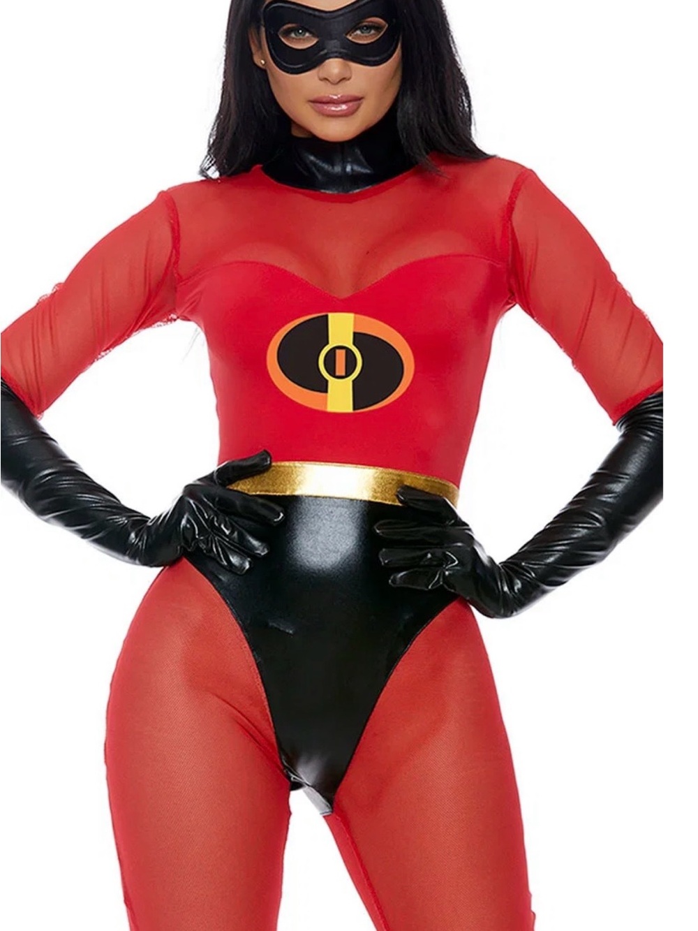 Yandy Red and Black Women's Mrs Incredible Superhero Bodysuit with Gold Belt